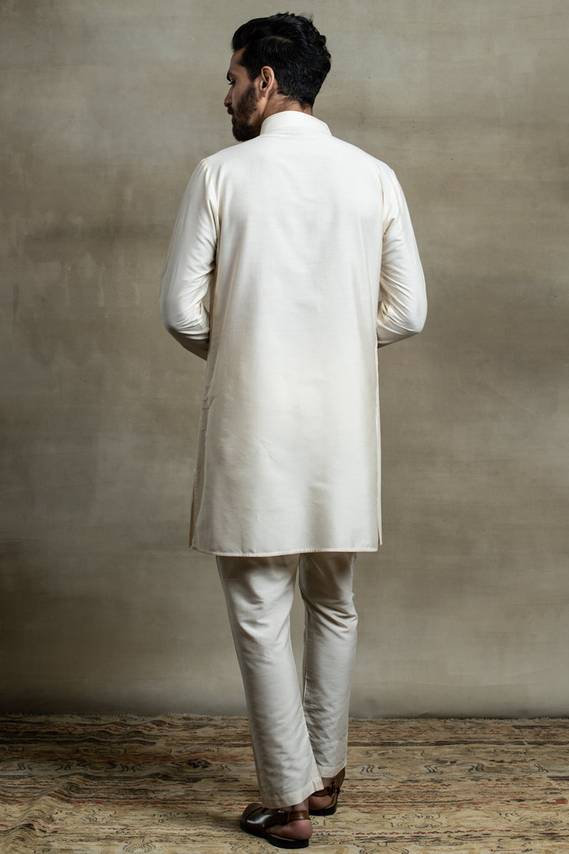 Ivory Textured Faux Jacket Detailed Kurta Set