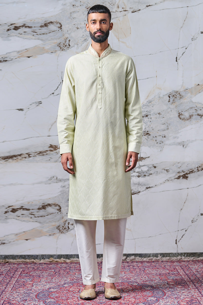 Light Green Zero Point All Over Textured Kurta Set