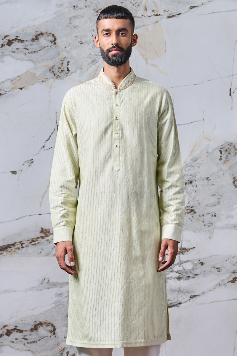 Light Green Zero Point All Over Textured Kurta Set