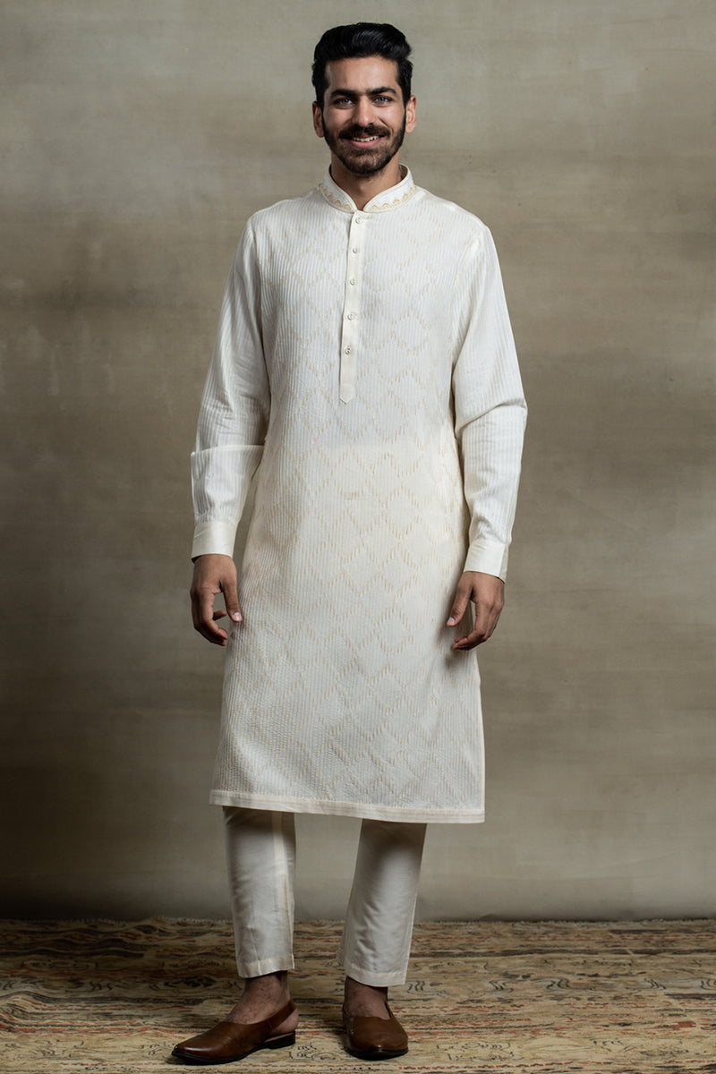 Ivory Zero Point All Over Textured Kurta Set