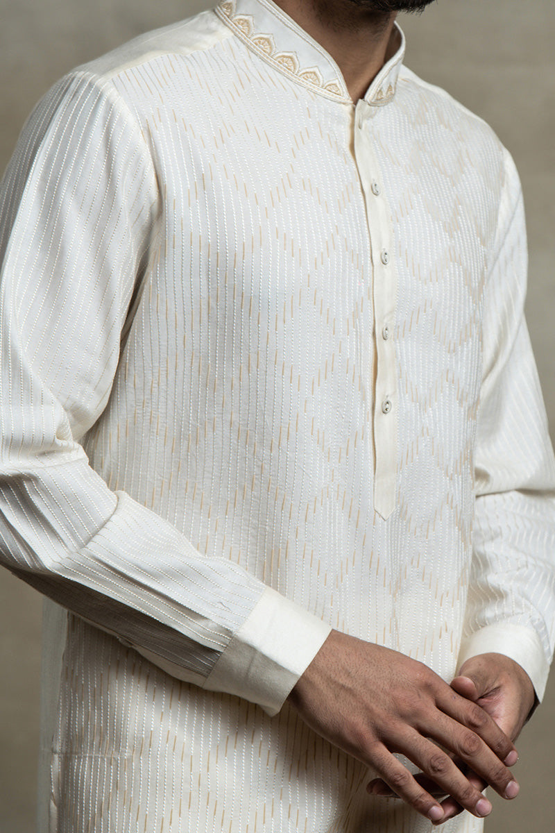 Ivory Zero Point All Over Textured Kurta Set