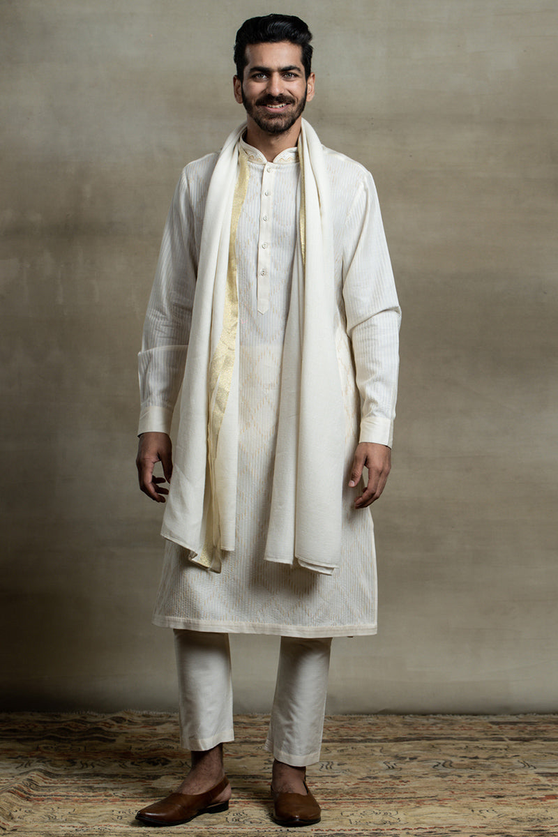 Ivory Zero Point All Over Textured Kurta Set