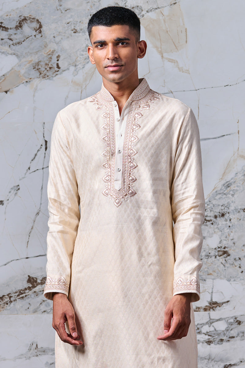 Ivory Embroidered Jacquard Kurta Set