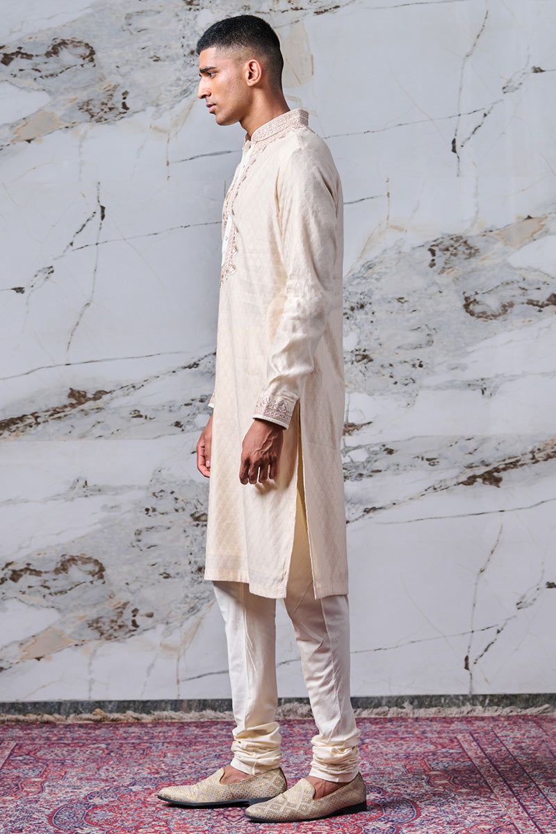 Ivory Embroidered Jacquard Kurta Set