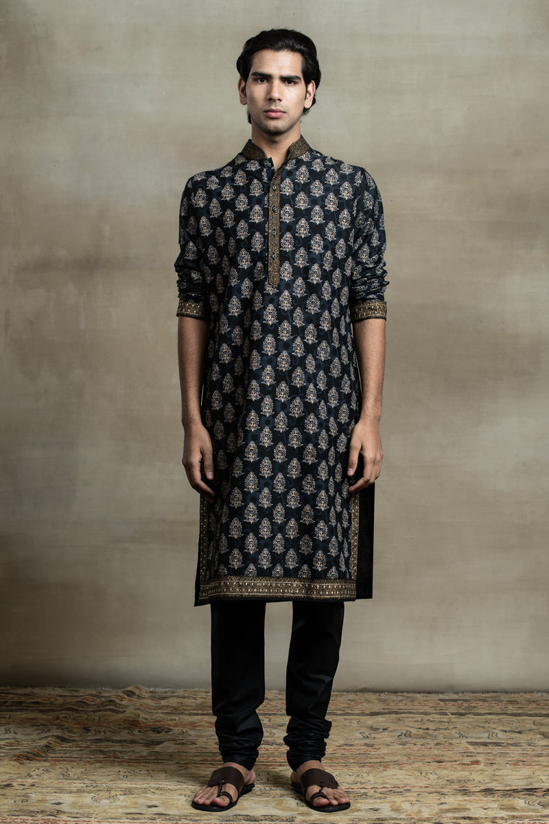 Black All Over Printed Kurta Set