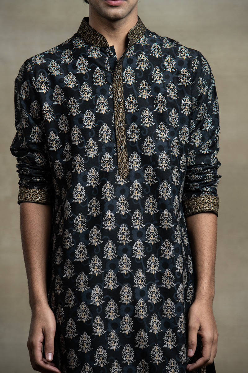 Black All Over Printed Kurta Set