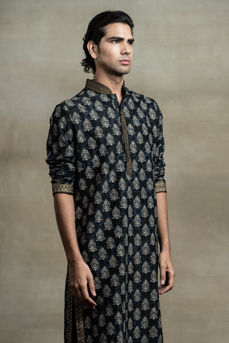 Black All Over Printed Kurta Set