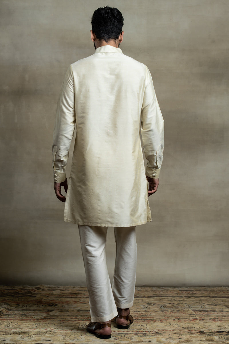 Gold Kurta Set With Textured Yoke Detailing