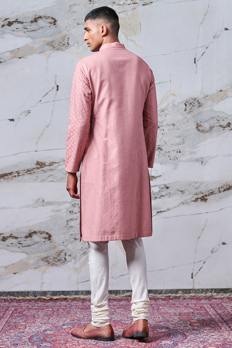 Peach All Over Thread Embroidered Kurta Set