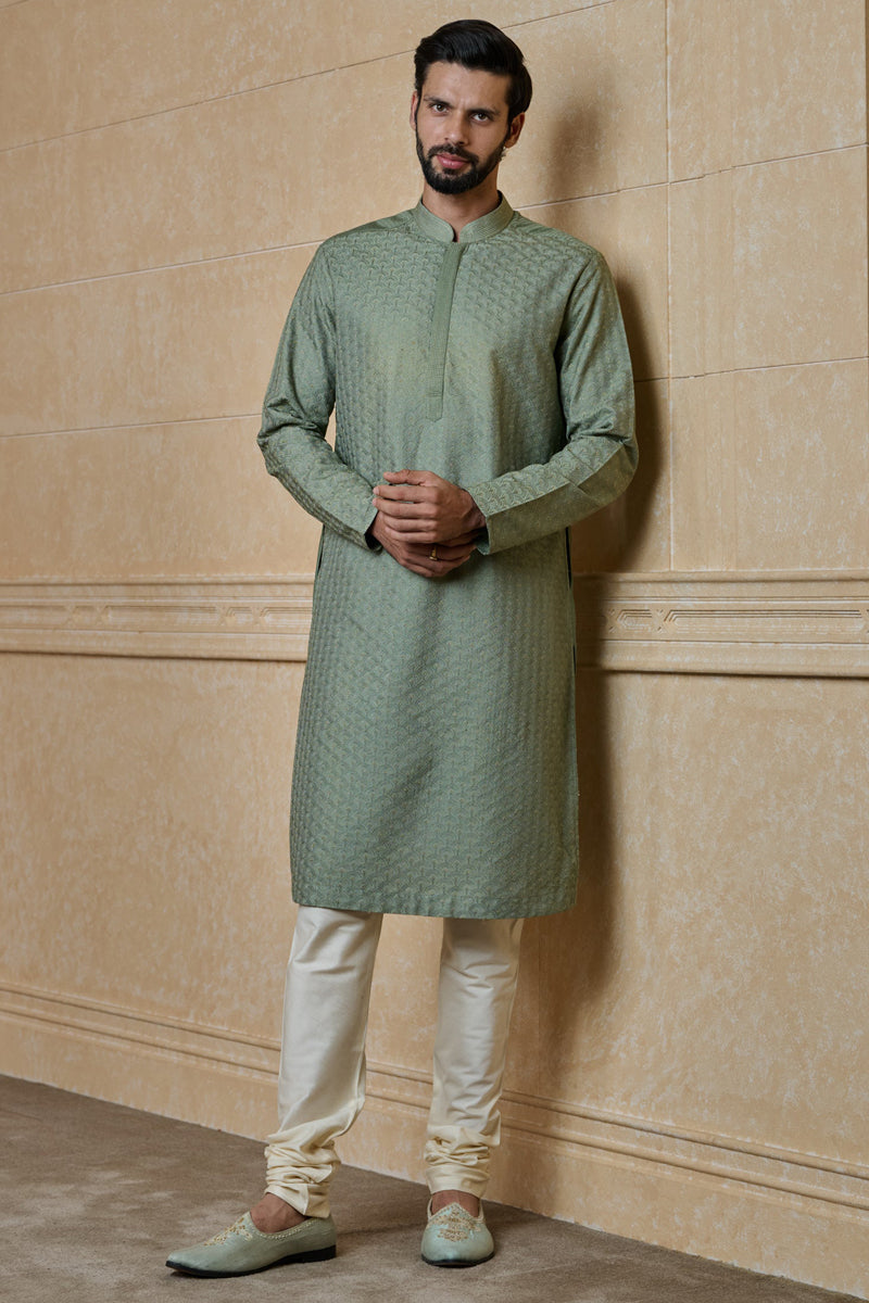 Green All Over Thread Embroidered Kurta Set