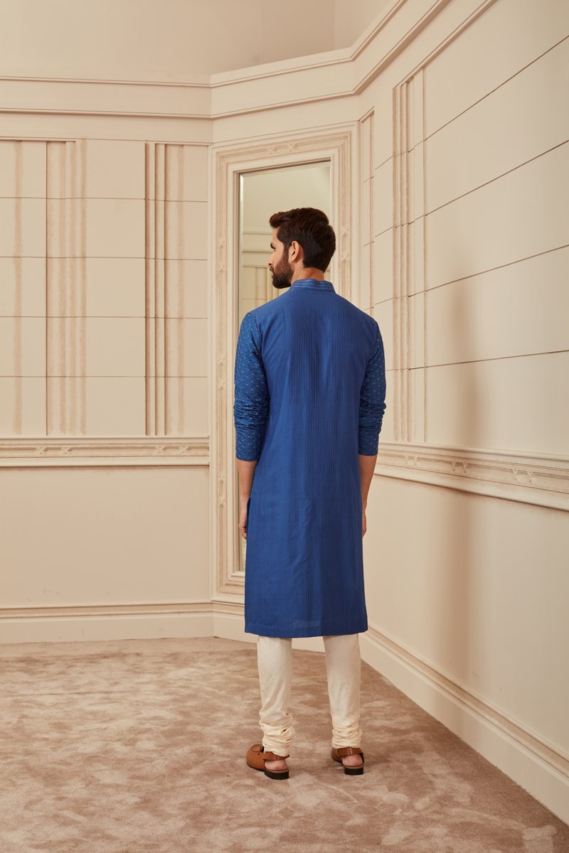 Medium Blue All Over Thread Embroidered Kurta Set