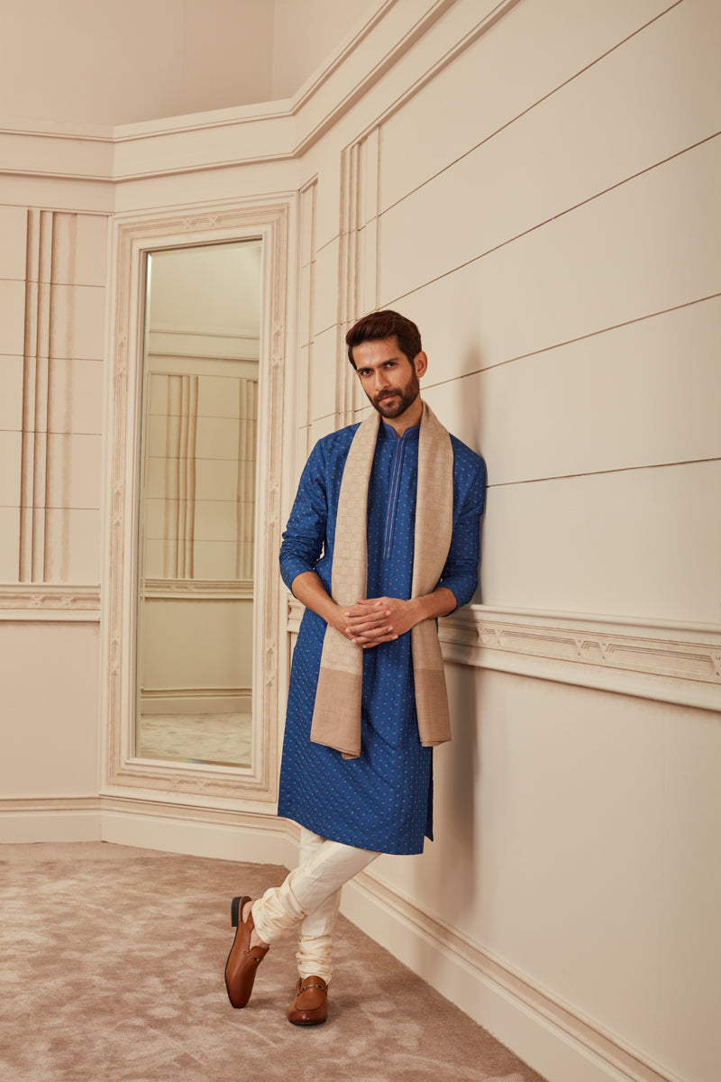 Medium Blue All Over Thread Embroidered Kurta Set