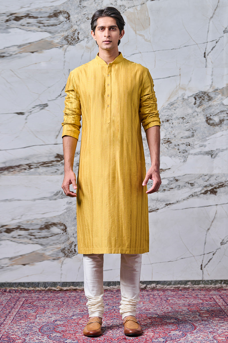 Yellow Textured Kurta Set