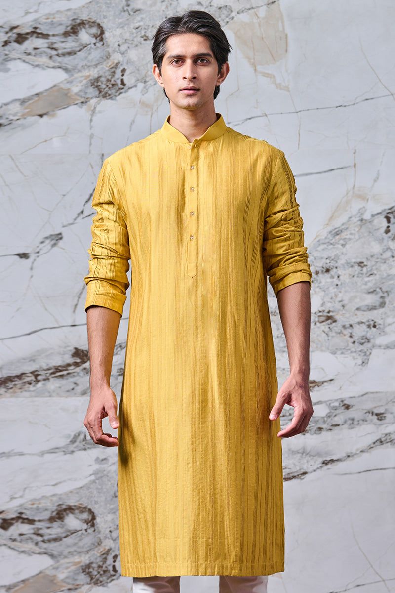 Yellow Textured Kurta Set