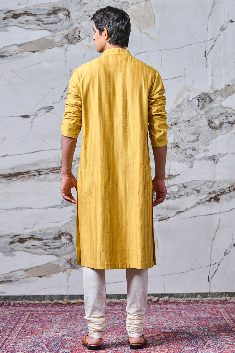 Yellow Textured Kurta Set