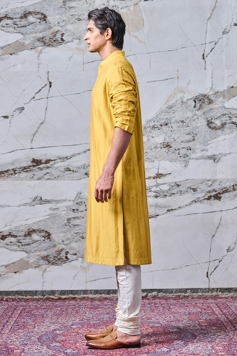 Yellow Textured Kurta Set