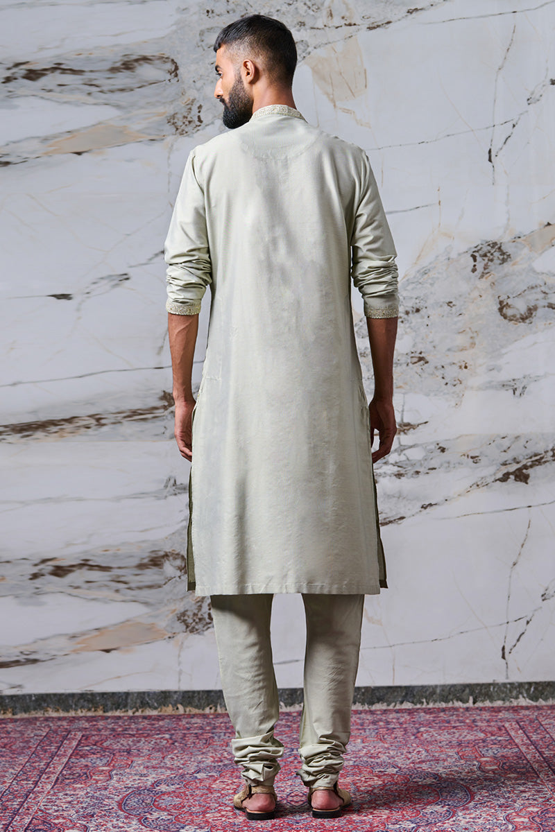 Light Green All Over Embroidered Cotton Kurta Set