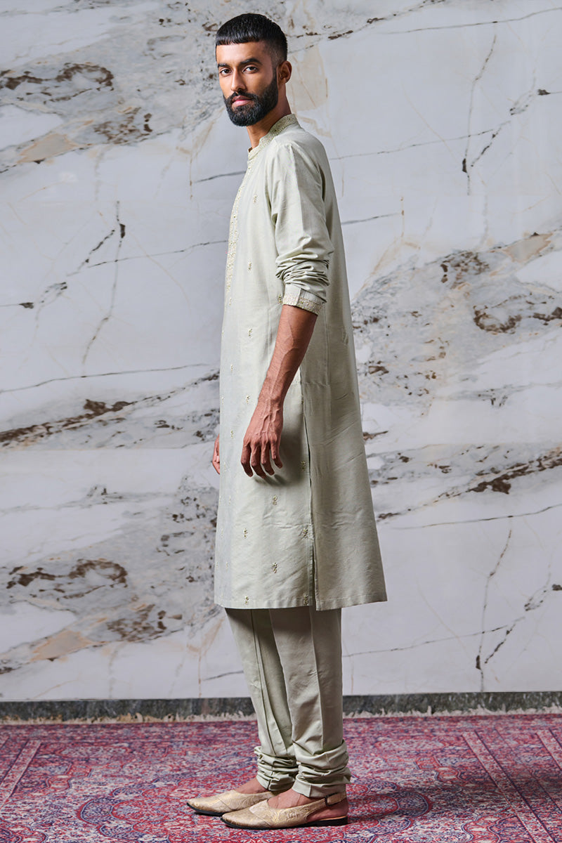 Light Green All Over Embroidered Cotton Kurta Set