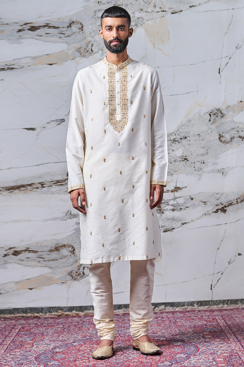 Ivory All Over Embroidered Cotton Kurta Set