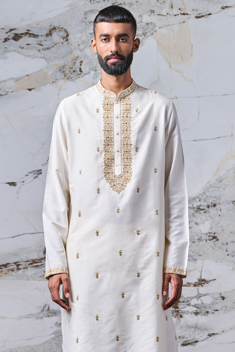 Ivory All Over Embroidered Cotton Kurta Set