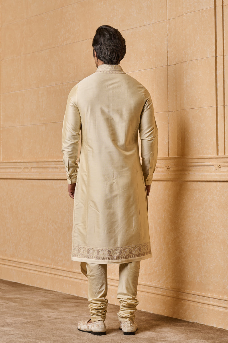 Beige Drape Pattern Kurta Set With Resham And Badla Embroidery