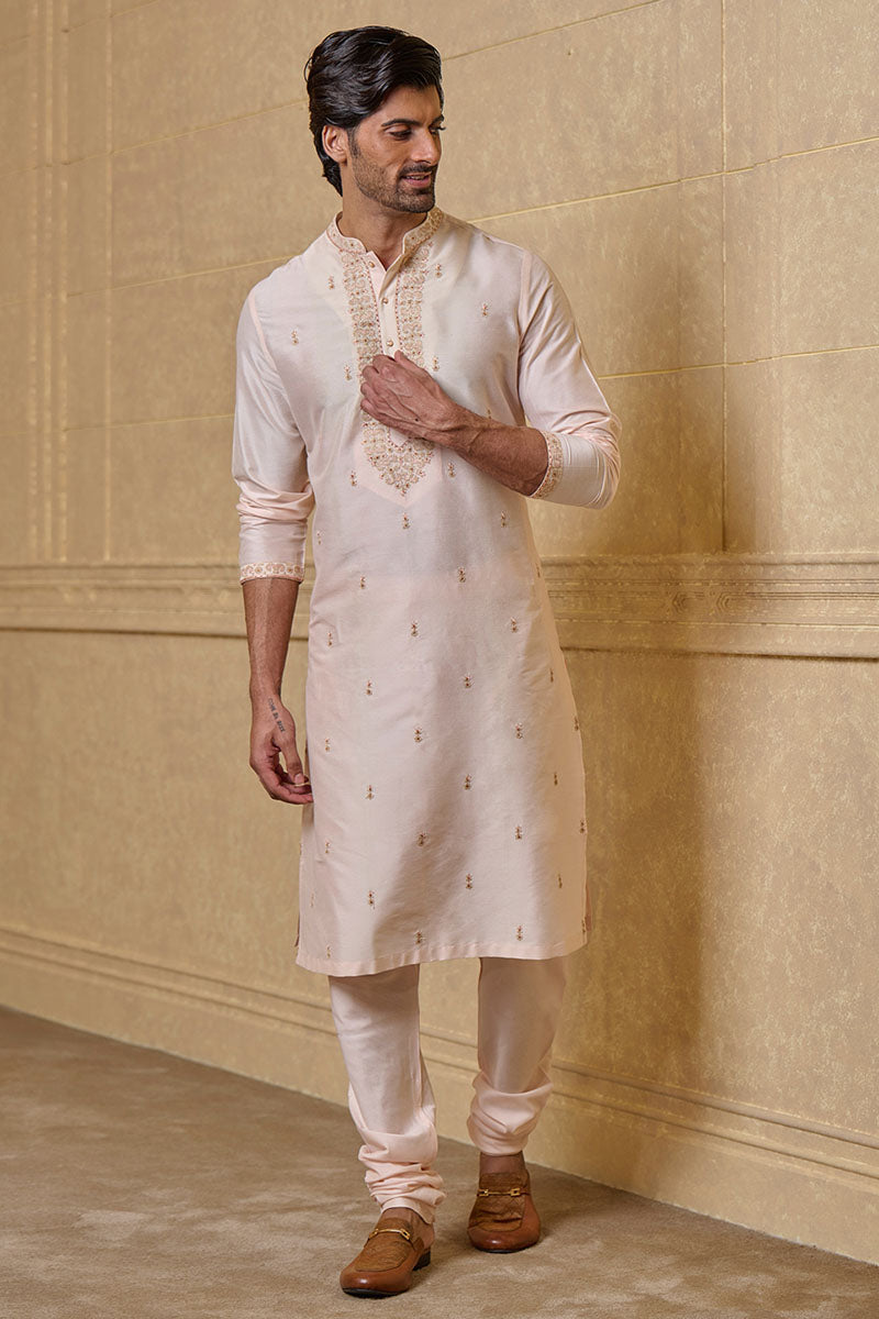 Peach All Over Embroidered Cotton Kurta Set