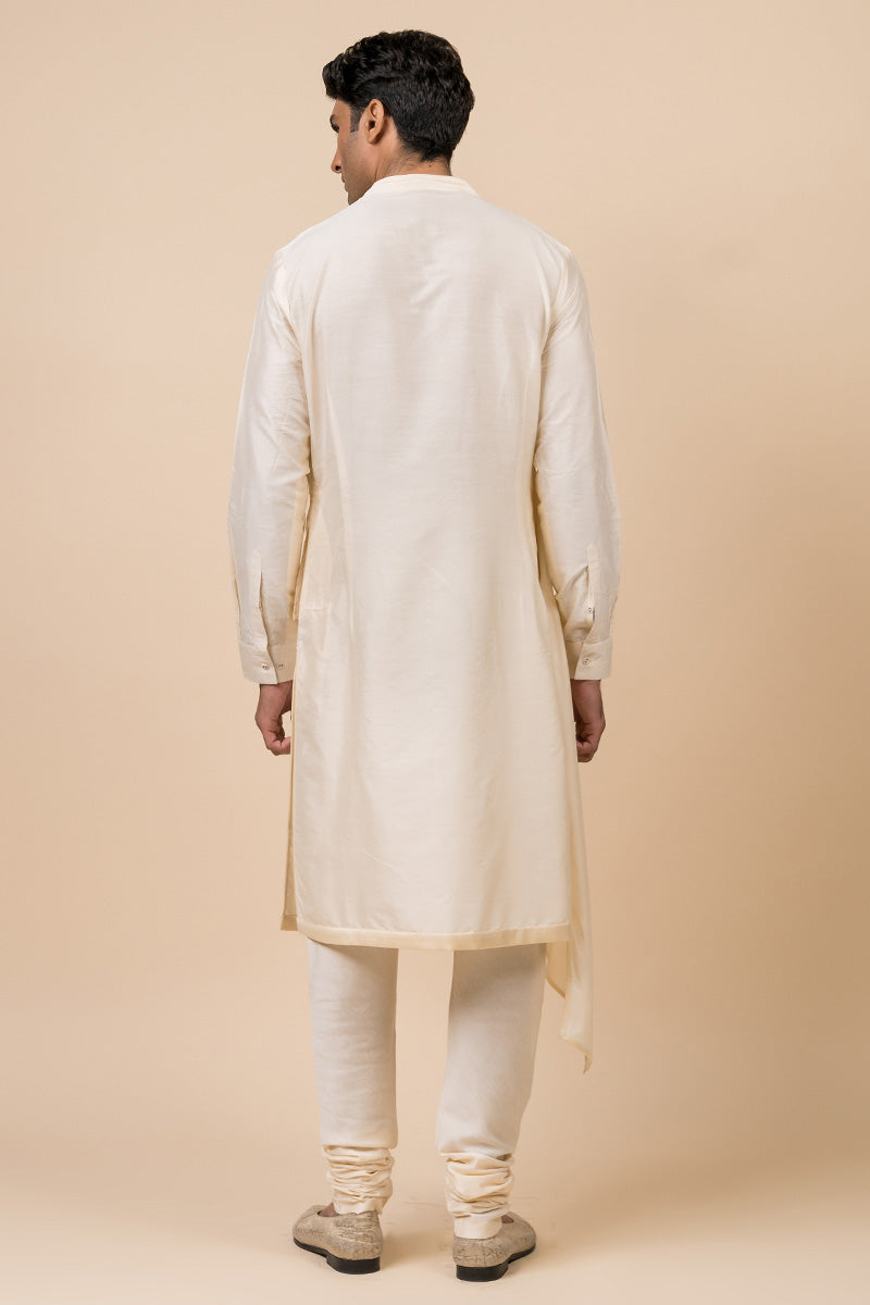 Ivory Kurta Set With Asymmetrical Drape