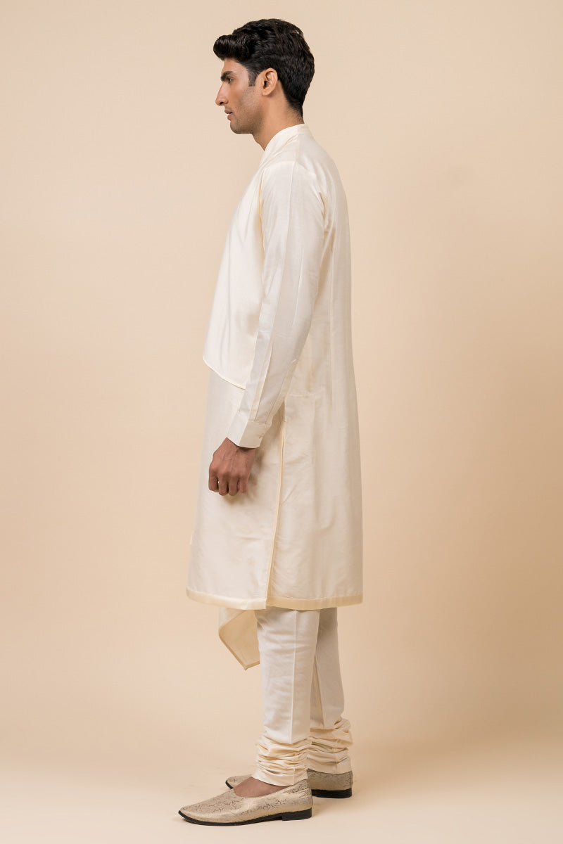 Ivory Kurta Set With Asymmetrical Drape