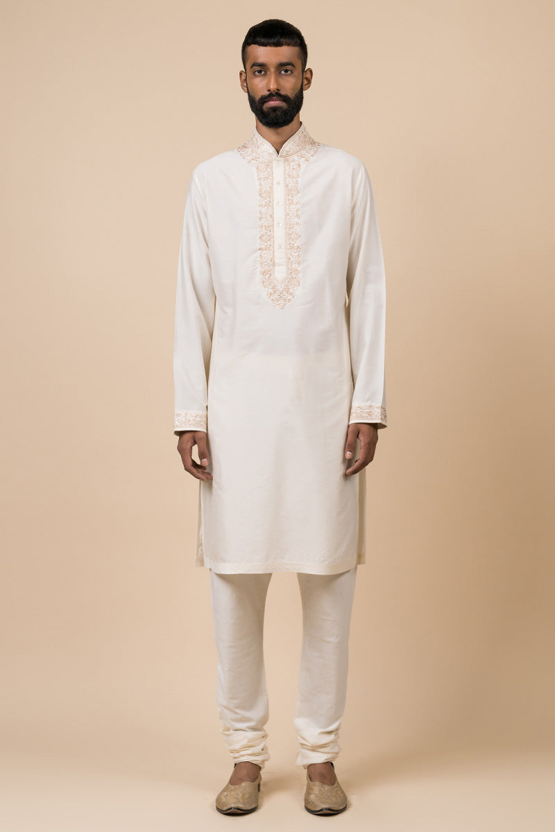 Ivory Kurta Set With Aari Work Detailing