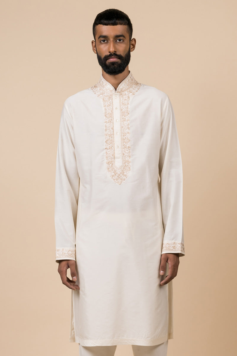 Ivory Kurta Set With Aari Work Detailing