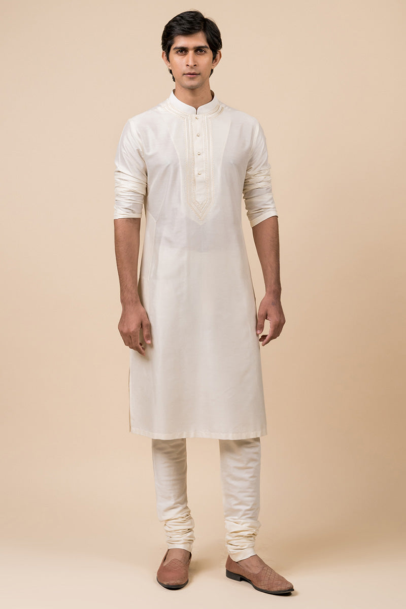 Ivory Kurta Set With Embroidered Placket