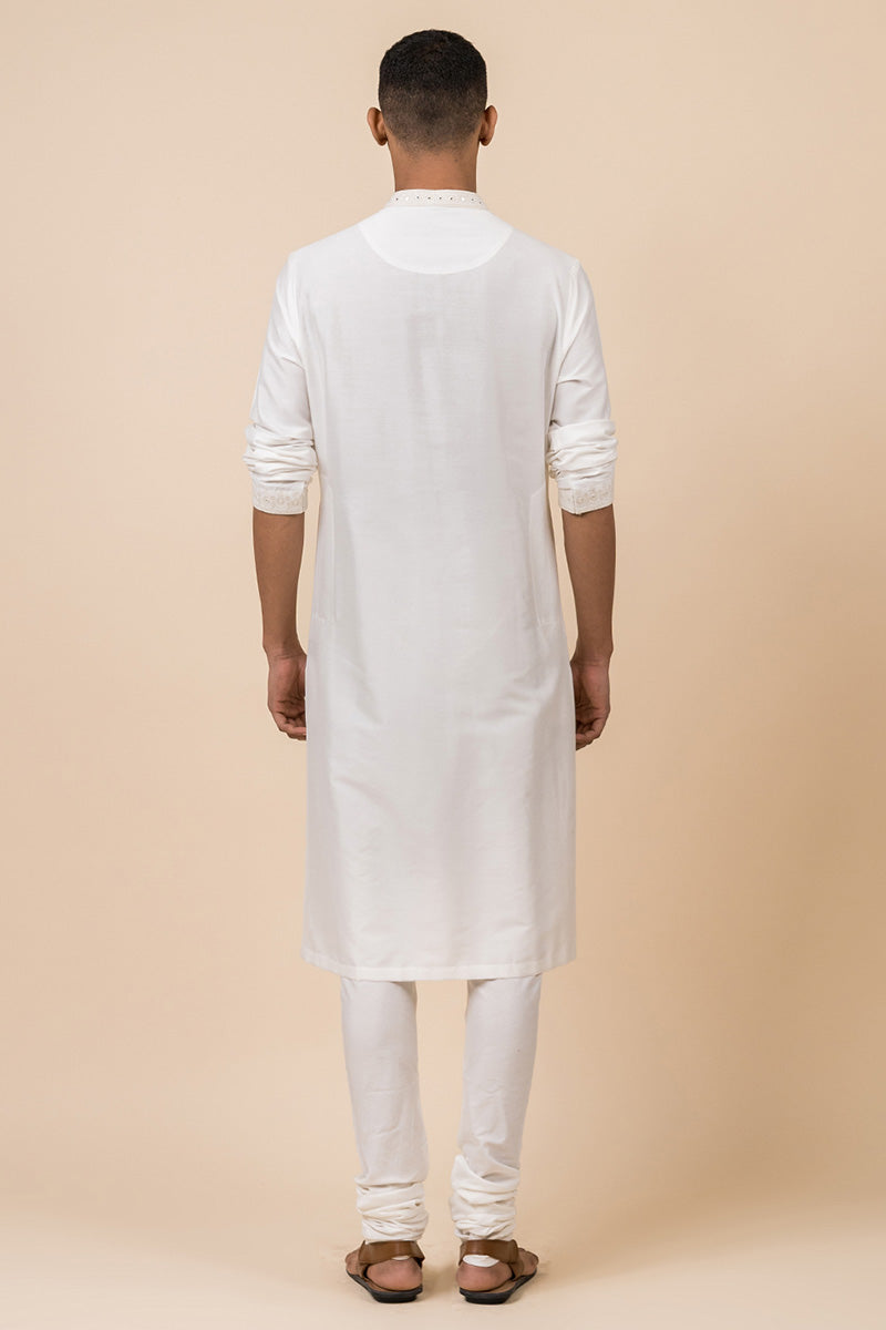 White Kurta Set With Mirror Work