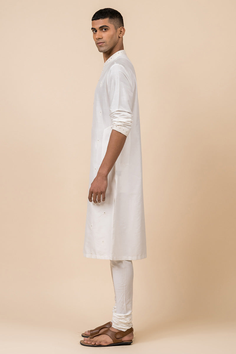 White Kurta Set With Mirror Work