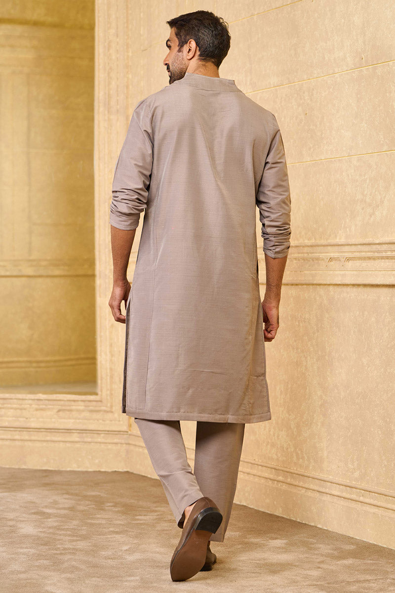 Light Grey Kurta Set With Asymmetrical Neck