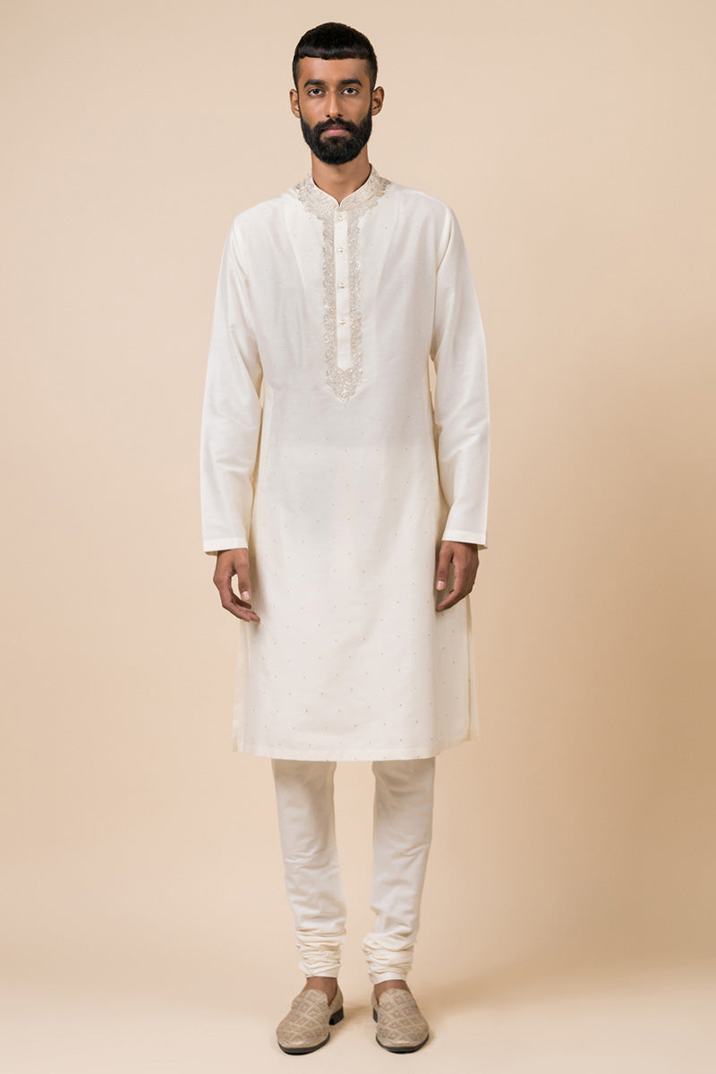 Ivory Kurta Set With Embroidery Around Placket