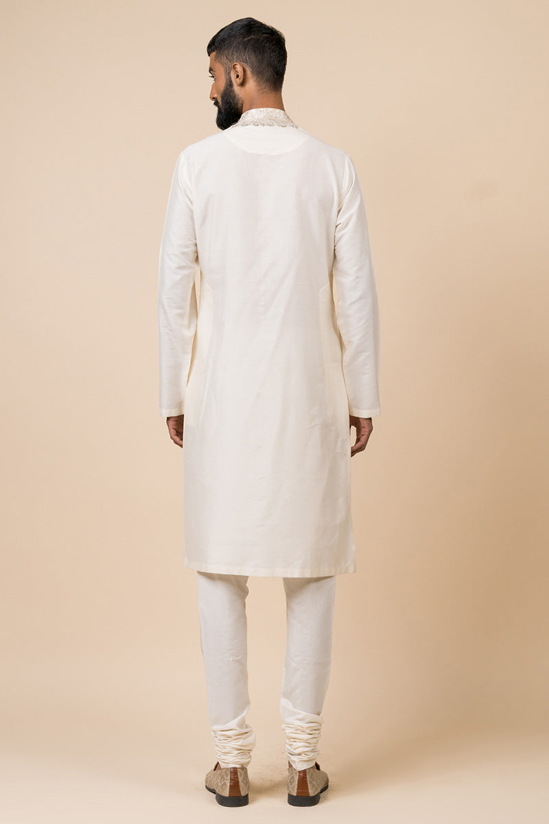 Ivory Kurta Set With Embroidery Around Placket