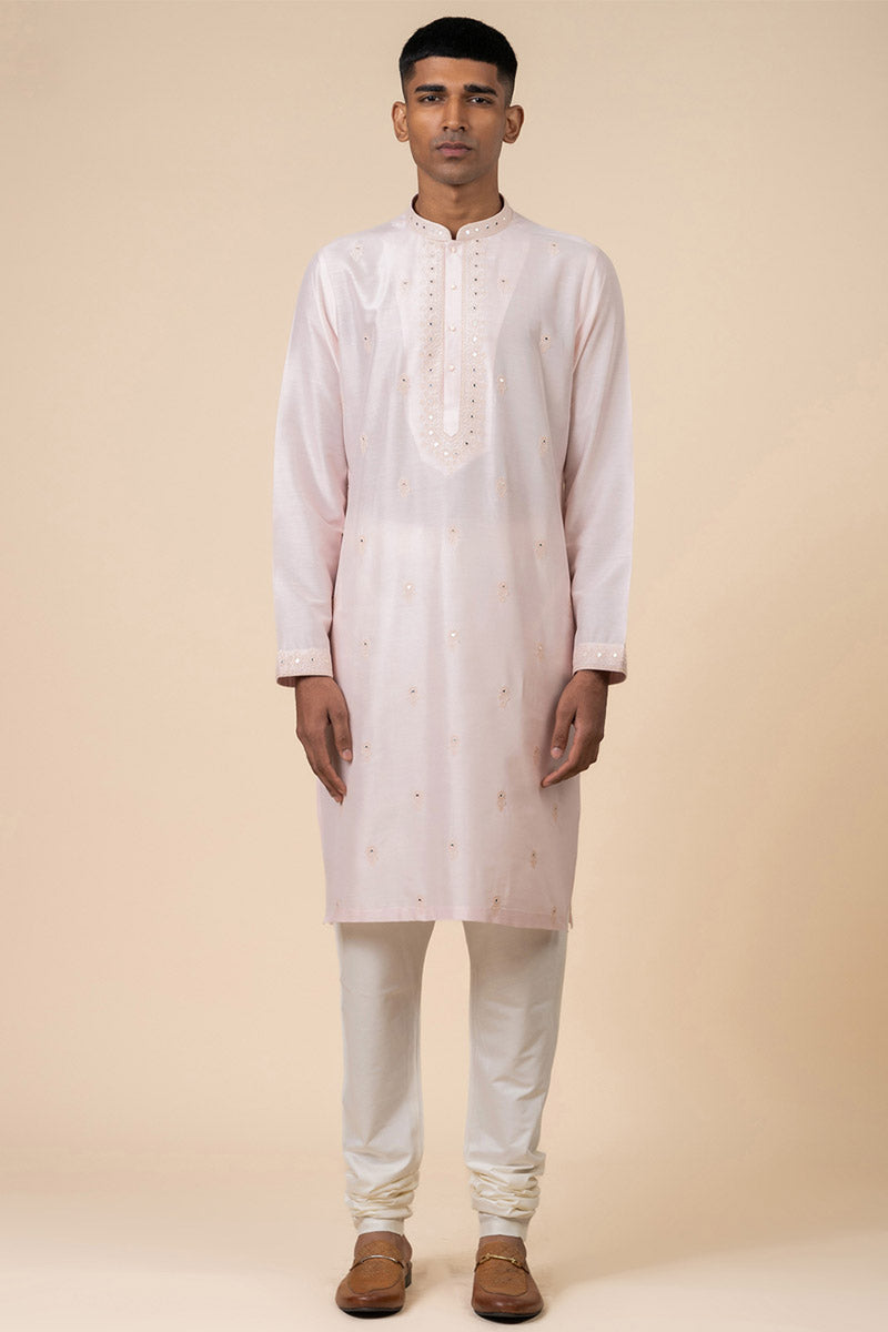 Pink Kurta Set With Mirror Work