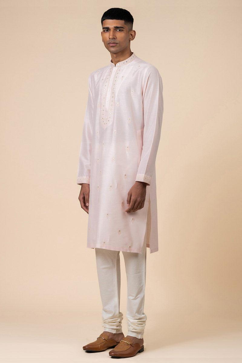 Pink Kurta Set With Mirror Work