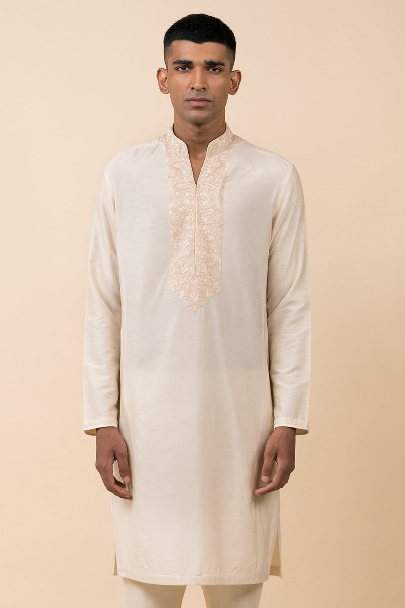 Ivory Kurta Set With Resham Aari Embroidery