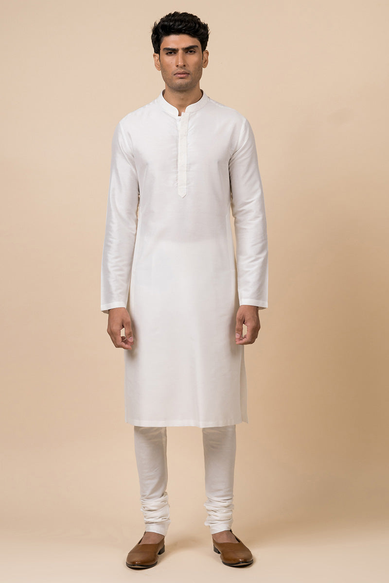 White Embroidered Collar And Placket Kurta Set