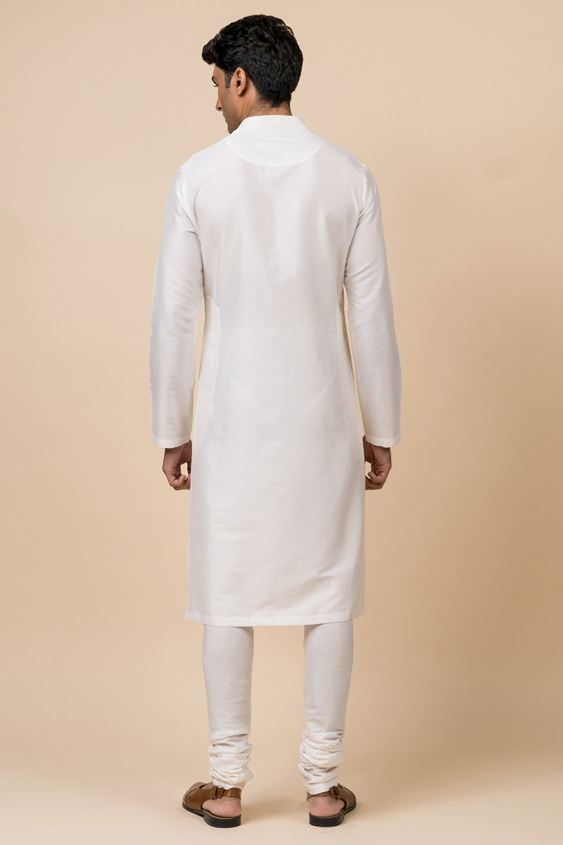 White Kurta Set With Finely Embroidered Collar And Placket