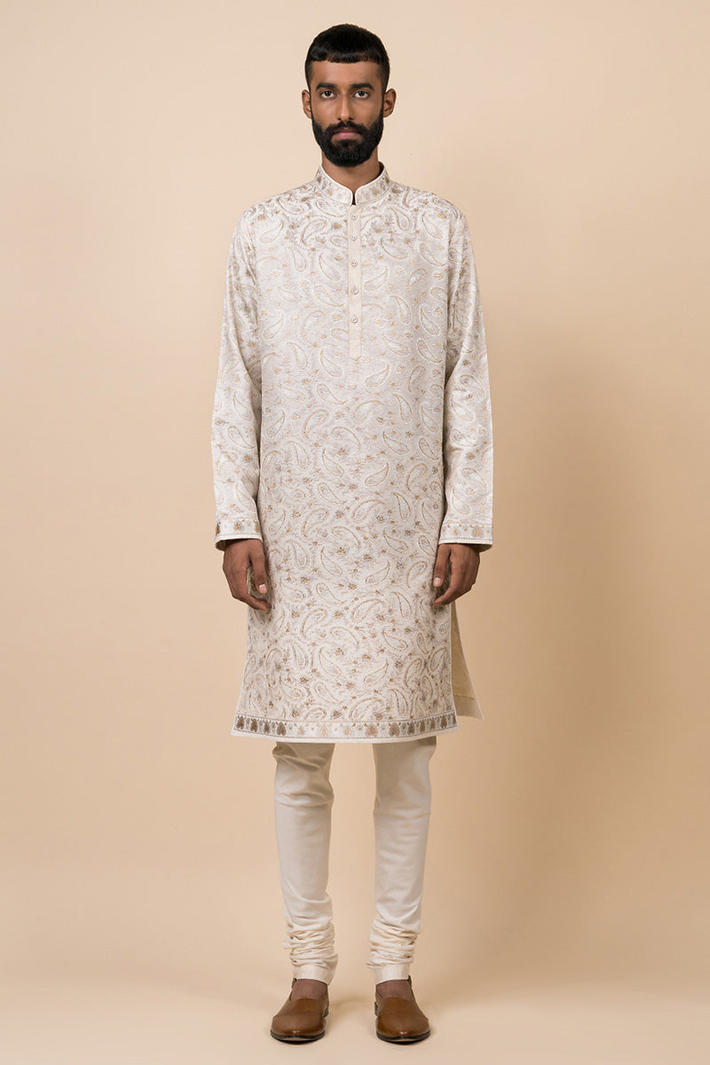 Ivory Resham And Zari Embroidered Kurta Set