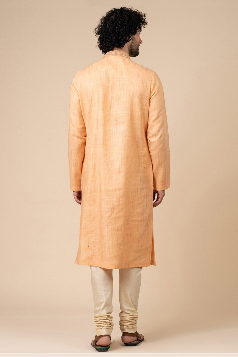 Peach Kurta Set With Tonal Collar and Placket