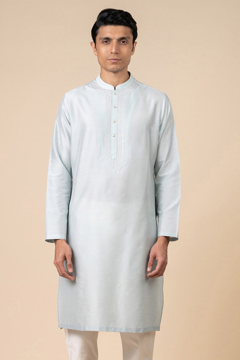 Light Blue Kurta Set With Embroidered Packet