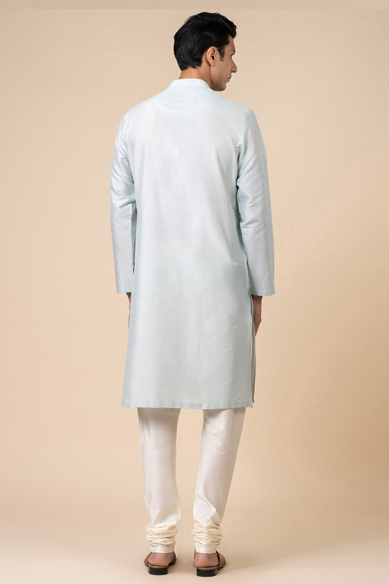 Light Blue Kurta Set With Embroidered Packet