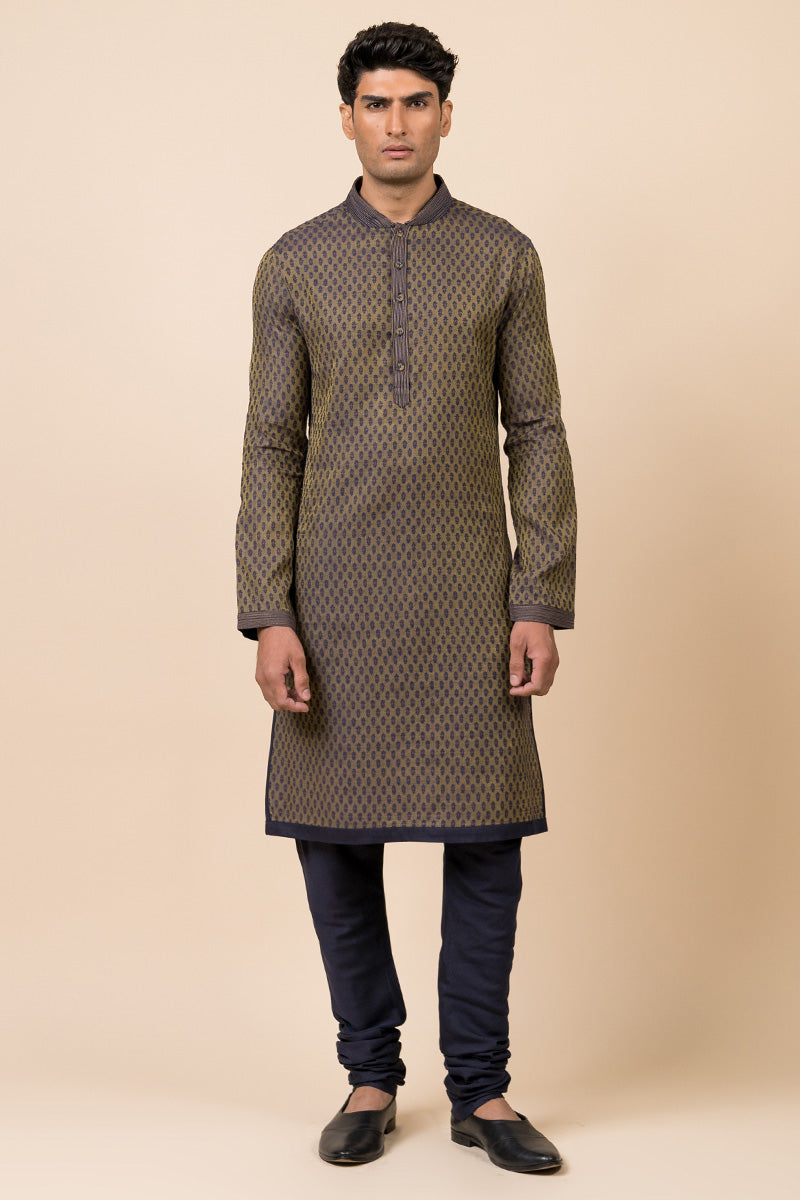 Navy Jacquard Kurta Set