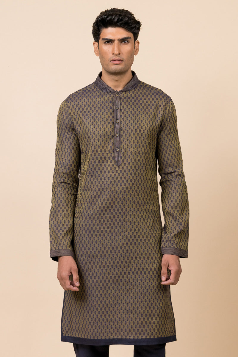 Navy Jacquard Kurta Set