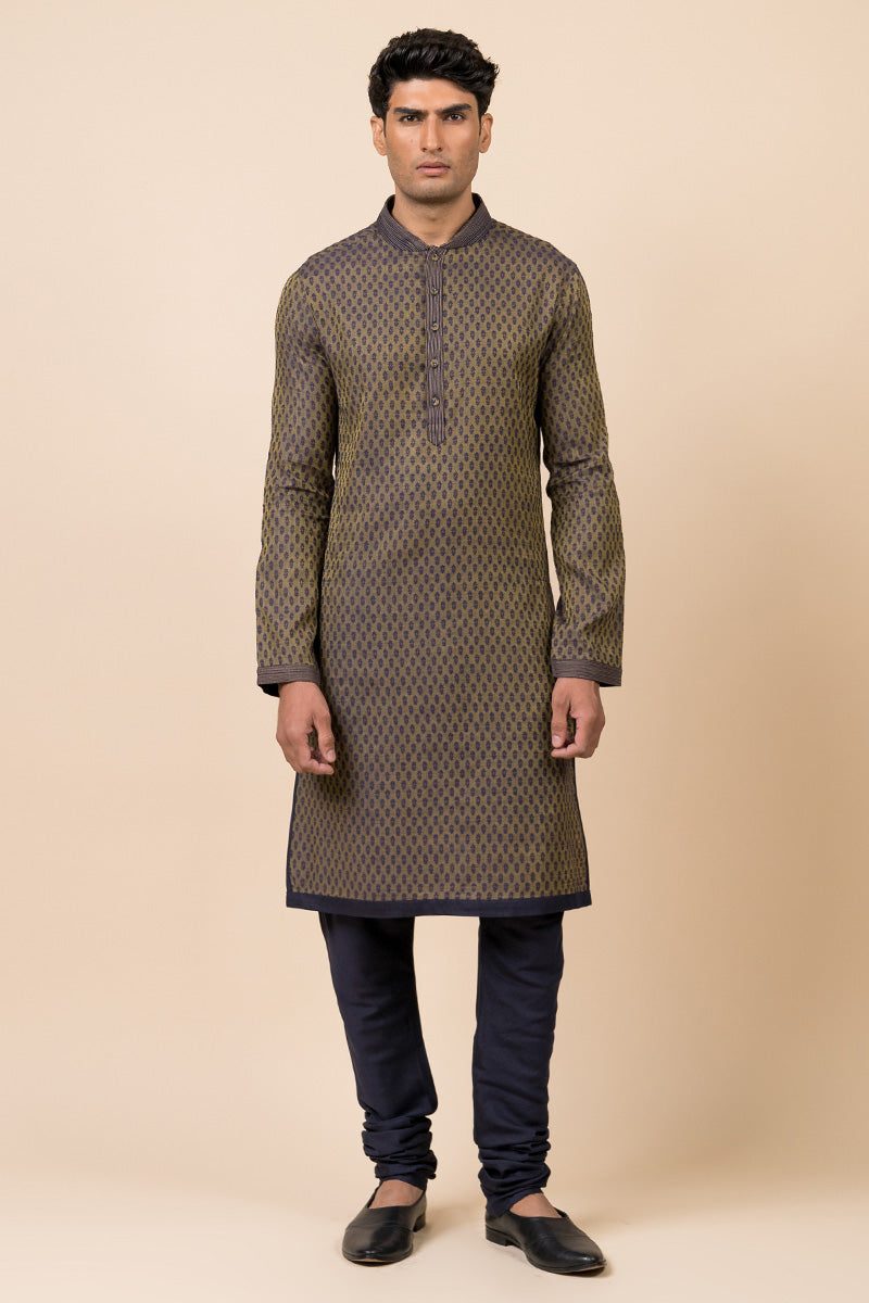 Navy Jacquard Kurta Set