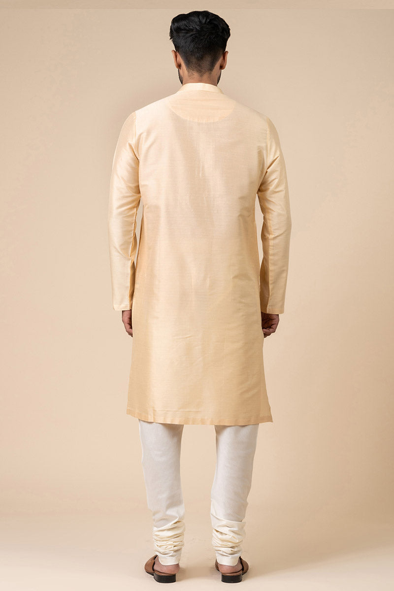 Beige Kurta Set With Embroidered Packet