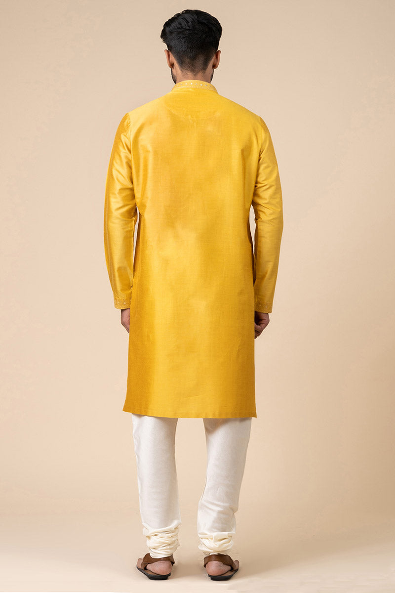 Yellow Ochre Kurta Set With Mirror Work